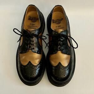 Vintage Dr. Martens Made in England Gold Black Two Tone Brogue Oxfords UK 7